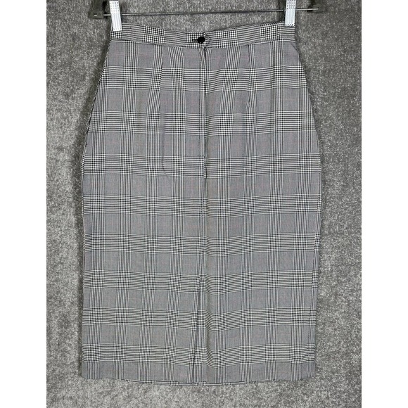 Vintage Worthington Houndstooth Plaid Midi Skirt Misses Size 8 Black Pockets USA - Picture 2 of 14